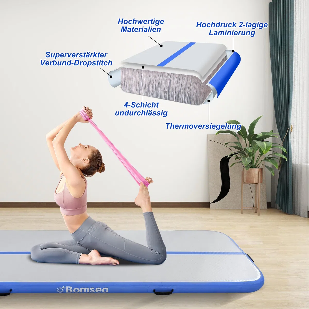 Tumbling Matten-Turnmatte Airtrack Aufblasbare Turnmatte Gymnastikmatte Aufblasbar für Zuhause Air Matte Turnen (2M/3M/4M/5M/6M zur Auswahl)