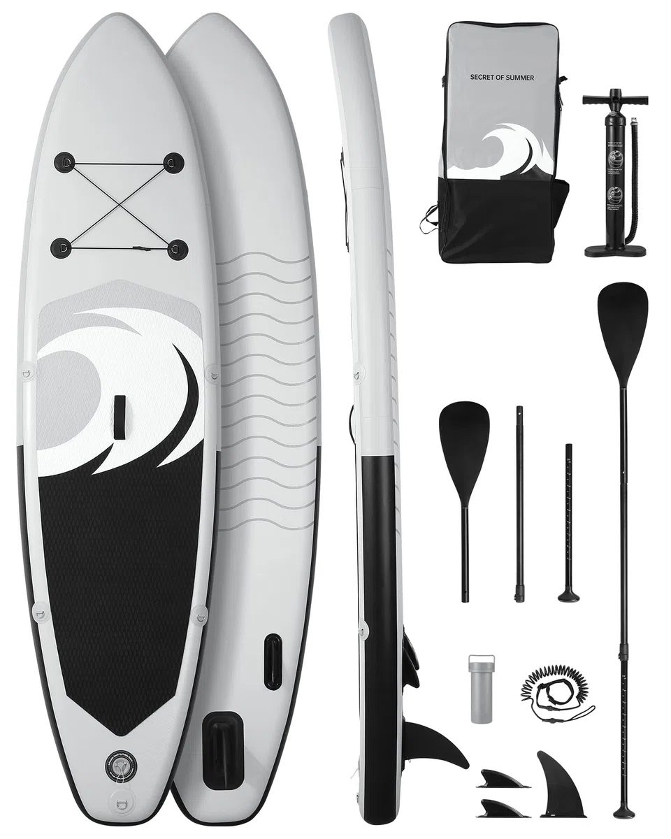 BODIOO Aufblasbar Paddling Board Stand-Up-Paddle-Board SUP mit Premium-Paddle-Board-Zubehör und rutschfestem Deck ISUP-Rucksack-Paddle-Leine-Pumpe für Angel-Yoga für Erwachsene & Jugend & Kind, Weiß