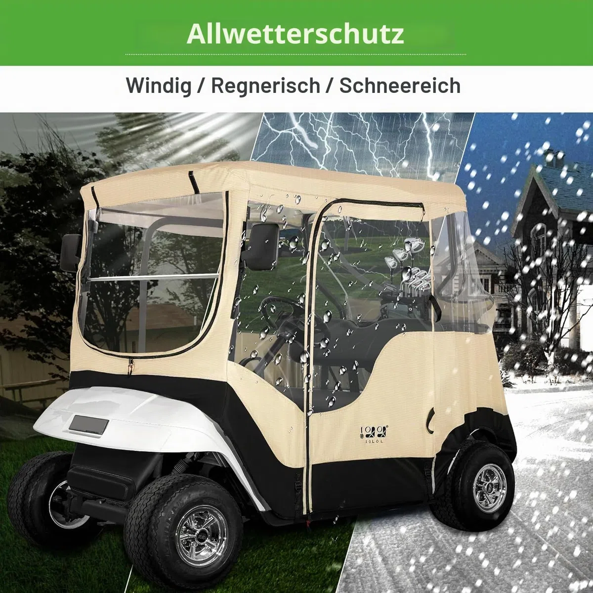 10L0L Golfwagen-Gehäuse für 2 Beifahrer für EZGO TXT RXV, wasserdicht, tragbar, fahrbar, Golf-Buggy-Aufbewahrung, Reise-4-seitiges Gehäuse, Beige