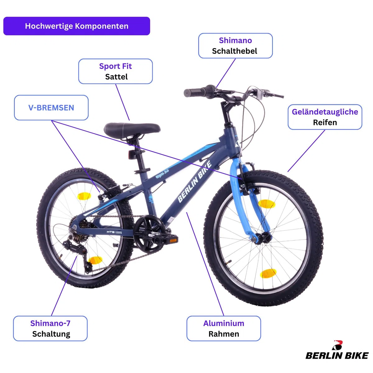 Grizz 20 Zoll Mountainbike - Leichter Aluminiumrahmen - 7-Gang Shimano
