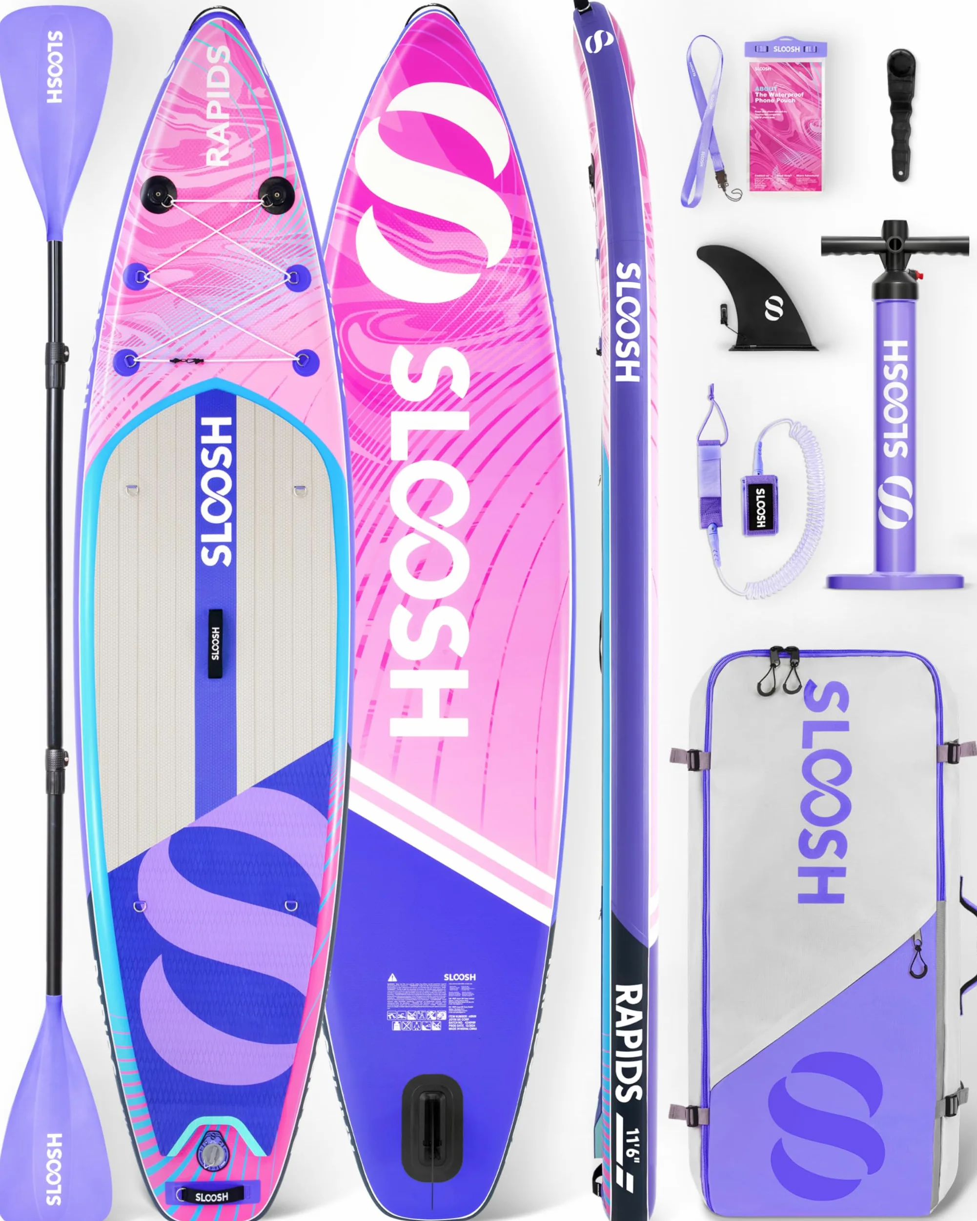 SLOOSH Premium Sup Board, Aufblasbares Stand Up Paddling Board, Extra-Langes 11'6" Paddleboard mit Zubehör, rutschfestem Deck, Tragetasche & Pumpe, Rapids SUP für Jugendliche & Erwachsene
