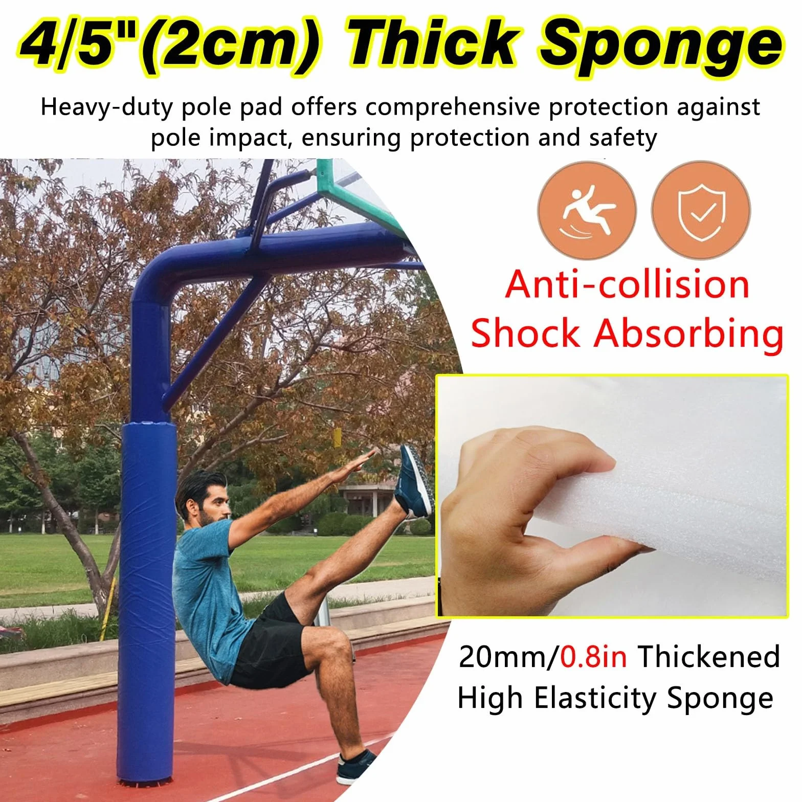 Stangenpolsterung Allwetter-Säulenpolster, Sicherheits-Crash-Kissen für Fitnessstudio und Spielplatz-Sportgeräte, Basketball-Blockierpolster, 1,2 cm Dicke