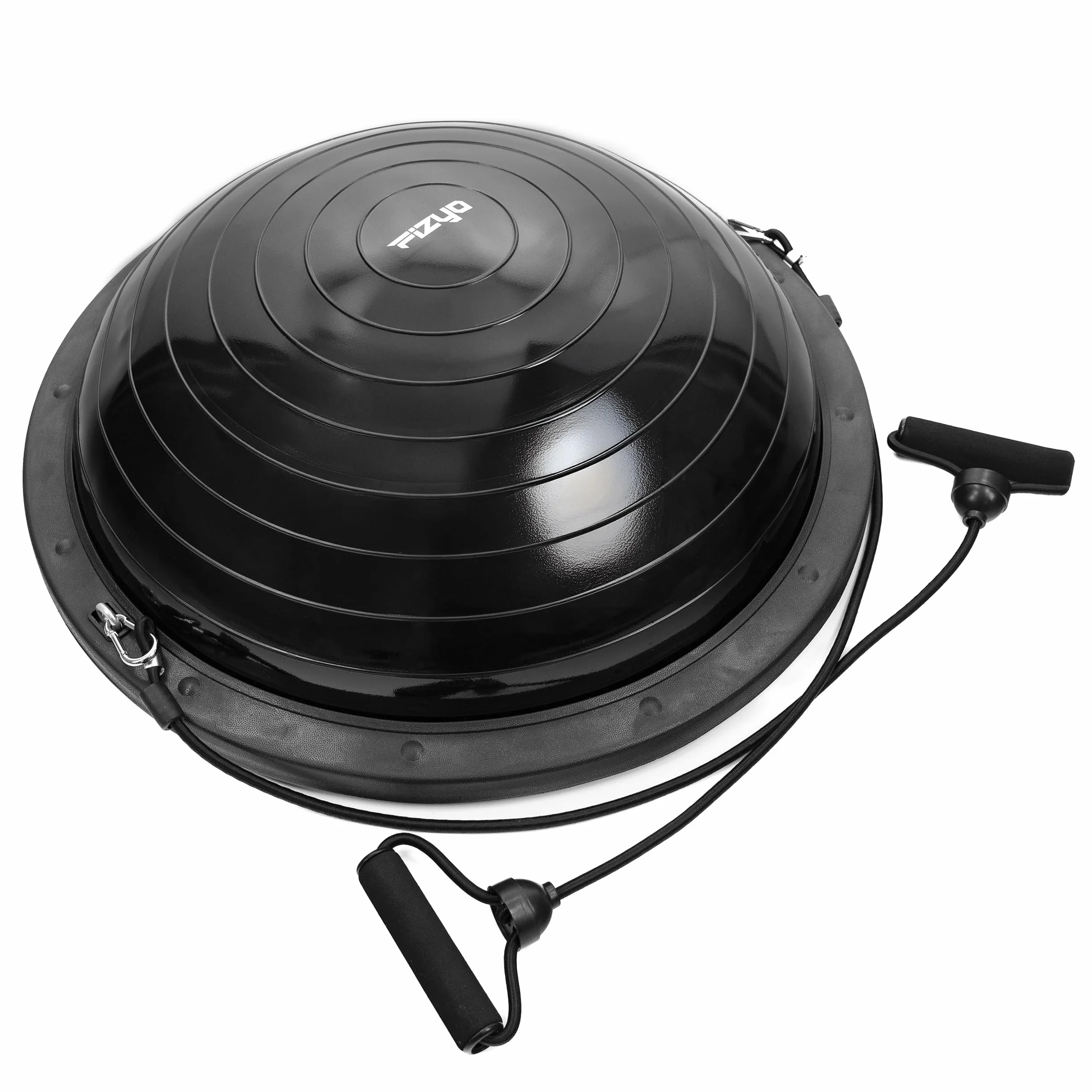 FIZYO Balance Trainer Halbkugel Ø 58 cm, Rutschfester Balance Ball mit Bändern & Pumpe für Gleichgewicht, Core-Training, Yoga, Pilates, Fitness, Gymnastik, Physiotherapie & Rehabilitation Schwarz