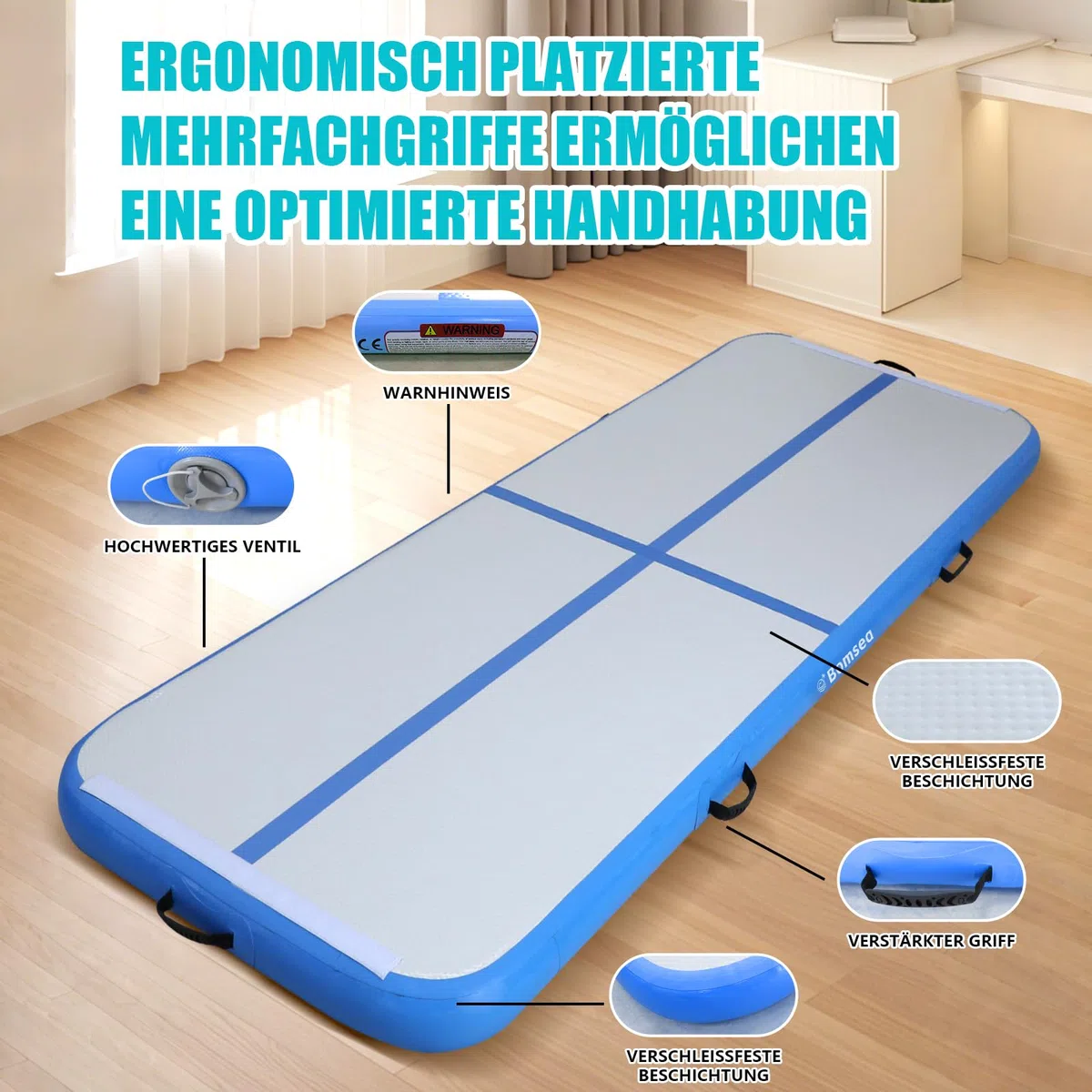 Tumbling Matten-Turnmatte Airtrack Aufblasbare Turnmatte Gymnastikmatte Aufblasbar für Zuhause Air Matte Turnen (2M/3M/4M/5M/6M zur Auswahl)