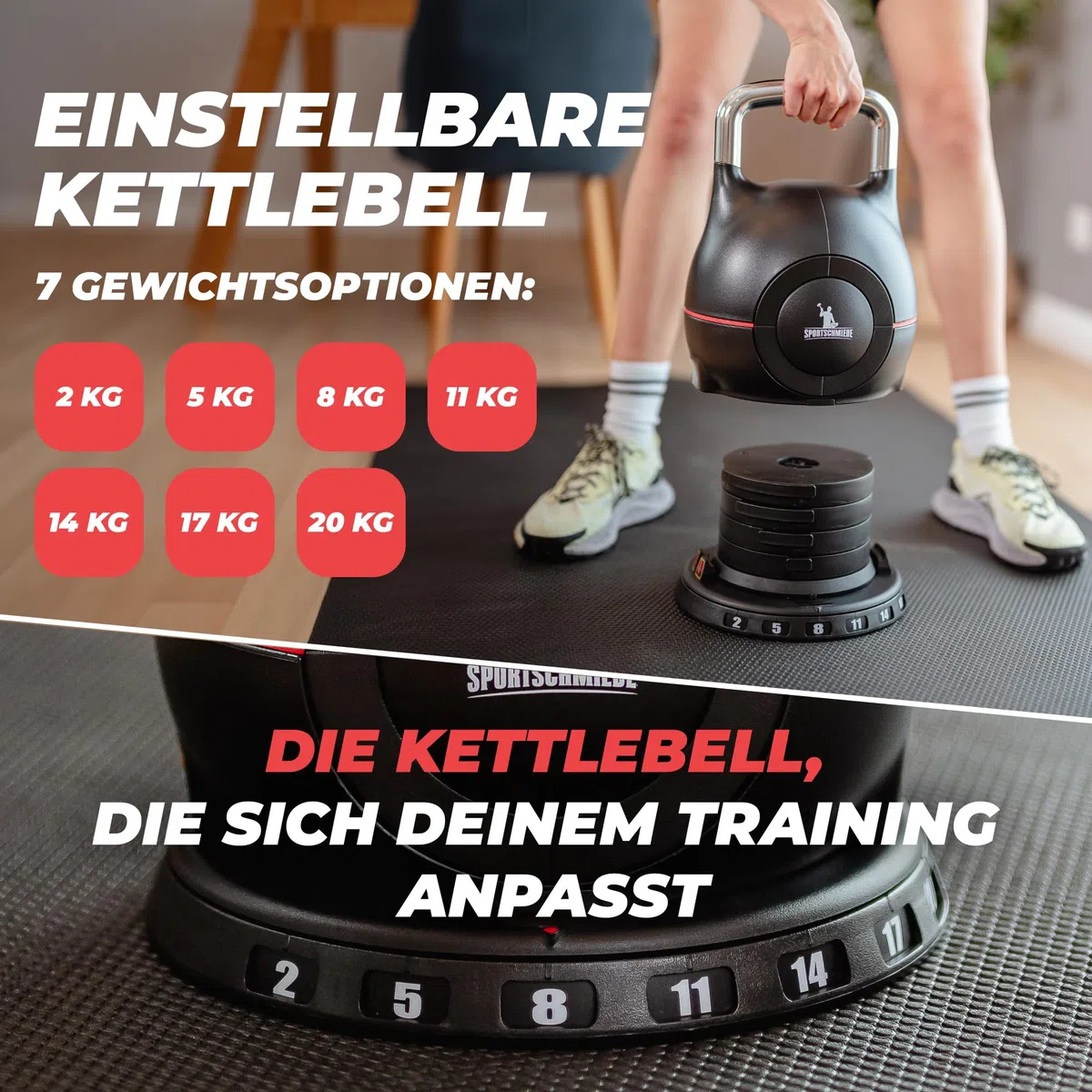 SPORTSCHMIEDE Kettlebell [Verstellbar] 2-20 kg Hanteln Set Gewichte Hantel für Home Gym | Hantelset Fitnessgeräte für Zuhause | Dumbbells Sportgeräte Zuhause Kugelhantel Gewicht Hantel Set