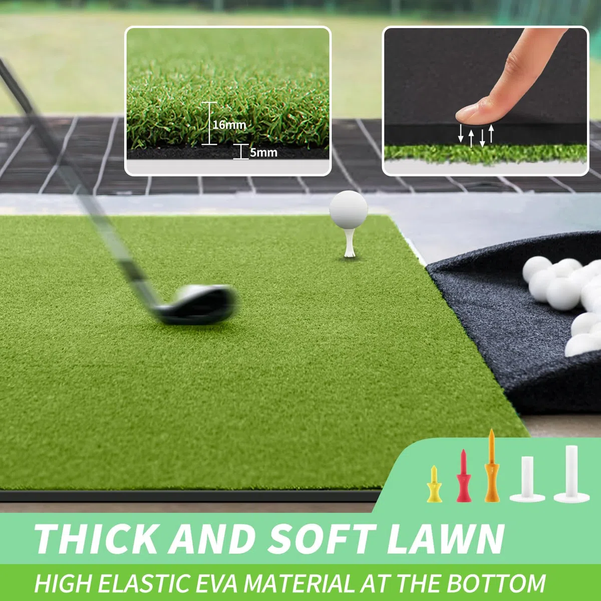 LaiEr Golf-Trainingsmatte,Schlagmatte mit 150x150 cm Größe und Dicke, geeignet für Indoor- und Outdoor-Übungen auf Familien-Golfplätzen,unterstützt das Training von Kurzschnellen