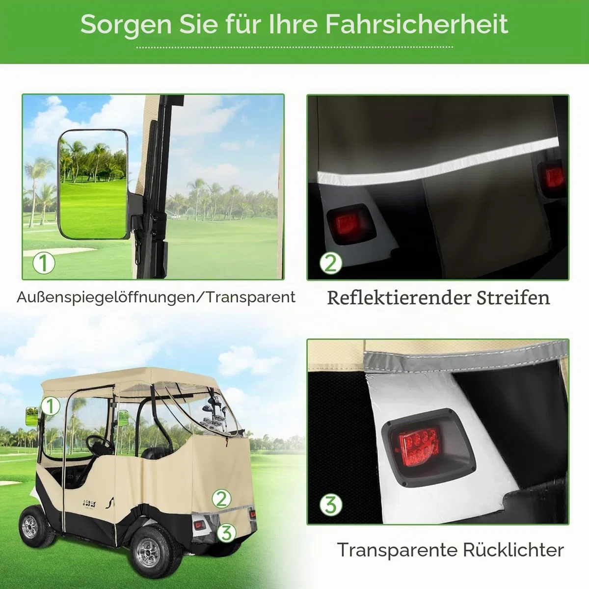 10L0L Golfwagen-Gehäuse für 2 Beifahrer für EZGO TXT RXV, wasserdicht, tragbar, fahrbar, Golf-Buggy-Aufbewahrung, Reise-4-seitiges Gehäuse, Beige