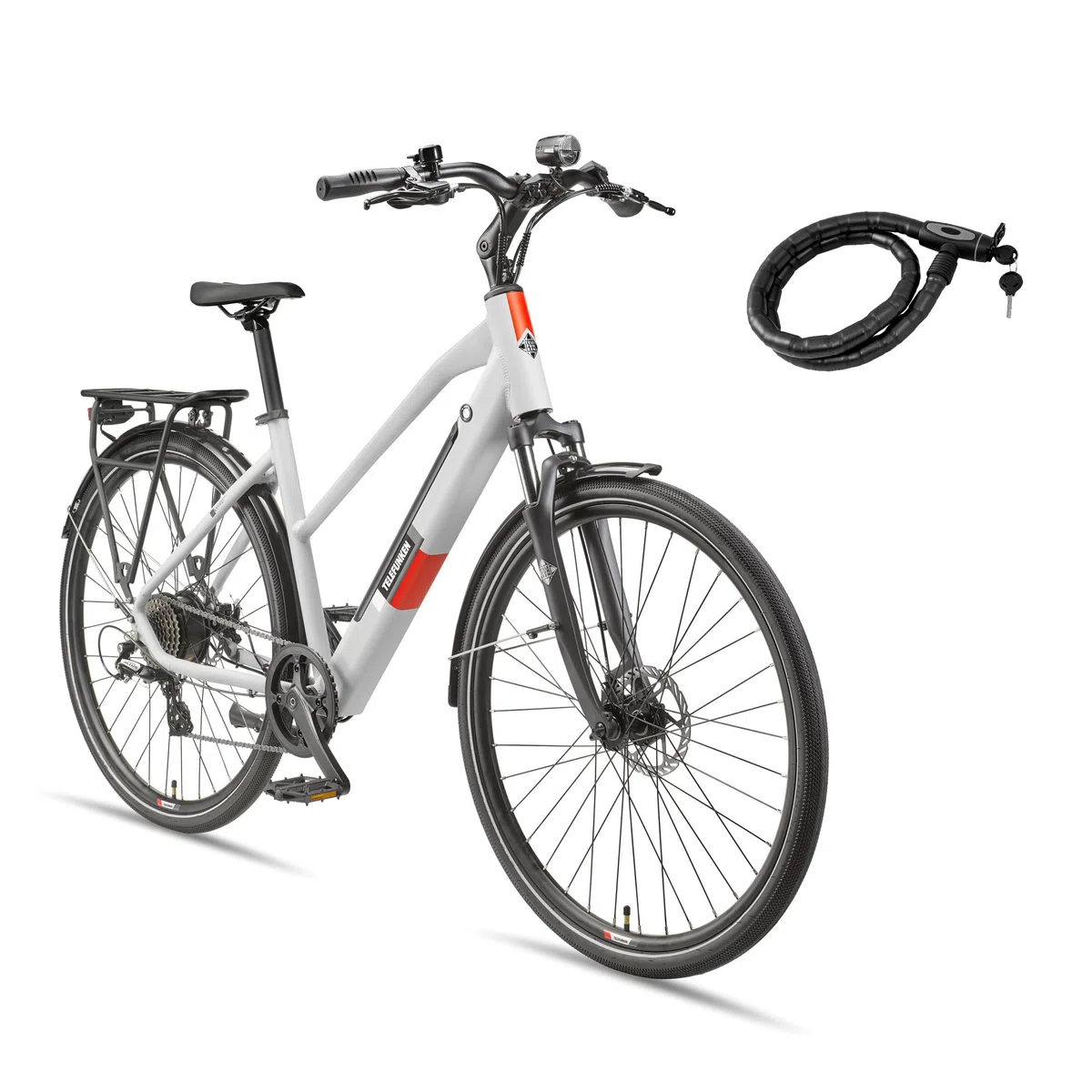 TELEFUNKEN E-Bike 28 Zoll Fahrrad | Trekking Pedelec mit 8-Gang Kettenschaltung & Scheibenbremsen | 250 W Heckmotor & integriertem 417,6 Wh Li-Ion-Akku | inkl. Panzerkabelschloss