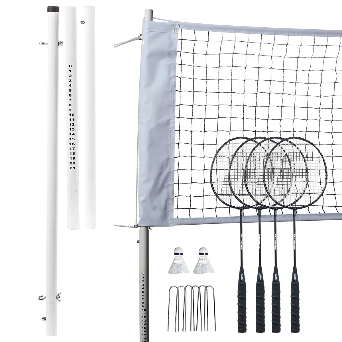 Franklin Sports Badminton-Netz-Sets – Outdoor-Hinterhof + Strand-Badminton-Netz + Ausrüstungsset – (4) Schläger + (2) Vögel + tragbares Netz enthalten – Set für Erwachsene und Kinder