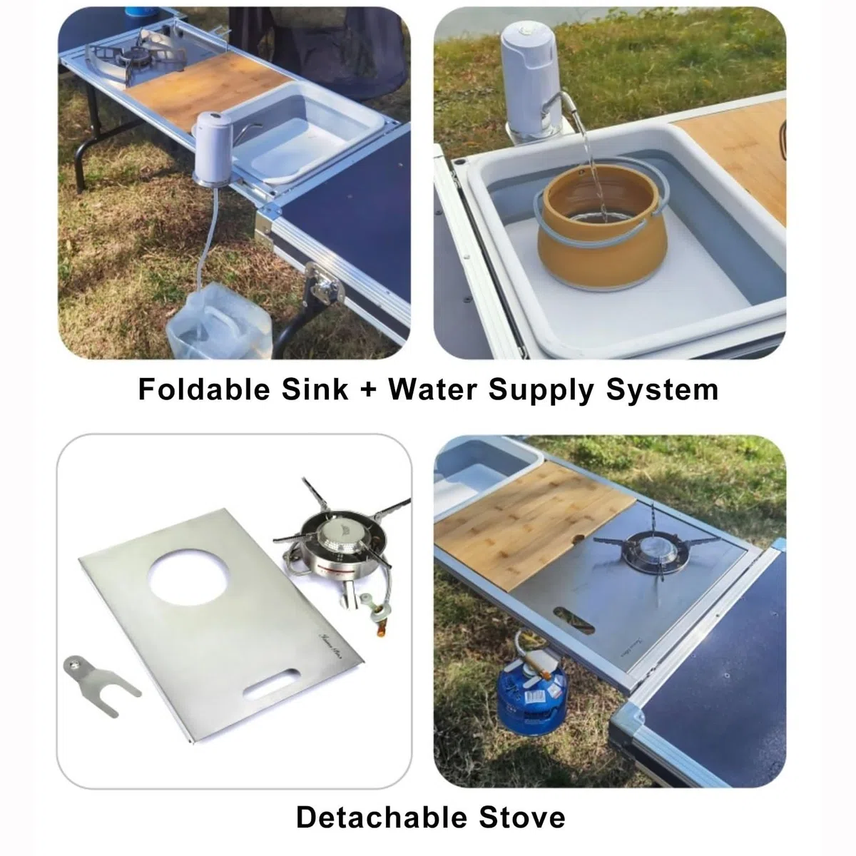 Campingküche Faltbar Mit Spüle und Herd, Camping Box, Camping Tisch, Camping Möbel, Camping Set, Outdoor Küche für 6-10 Personen