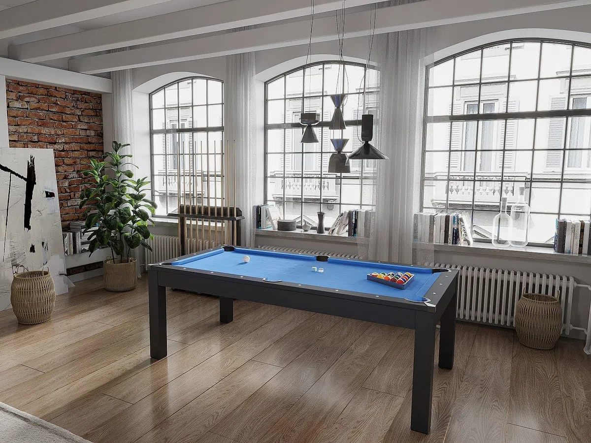 Multifunktionstisch Billard & Tischtennis – 182x102x80 cm – Schwarz – Inkl. Queues, Kugeln, Schläger & Netz – 6 Personen – SOUSA