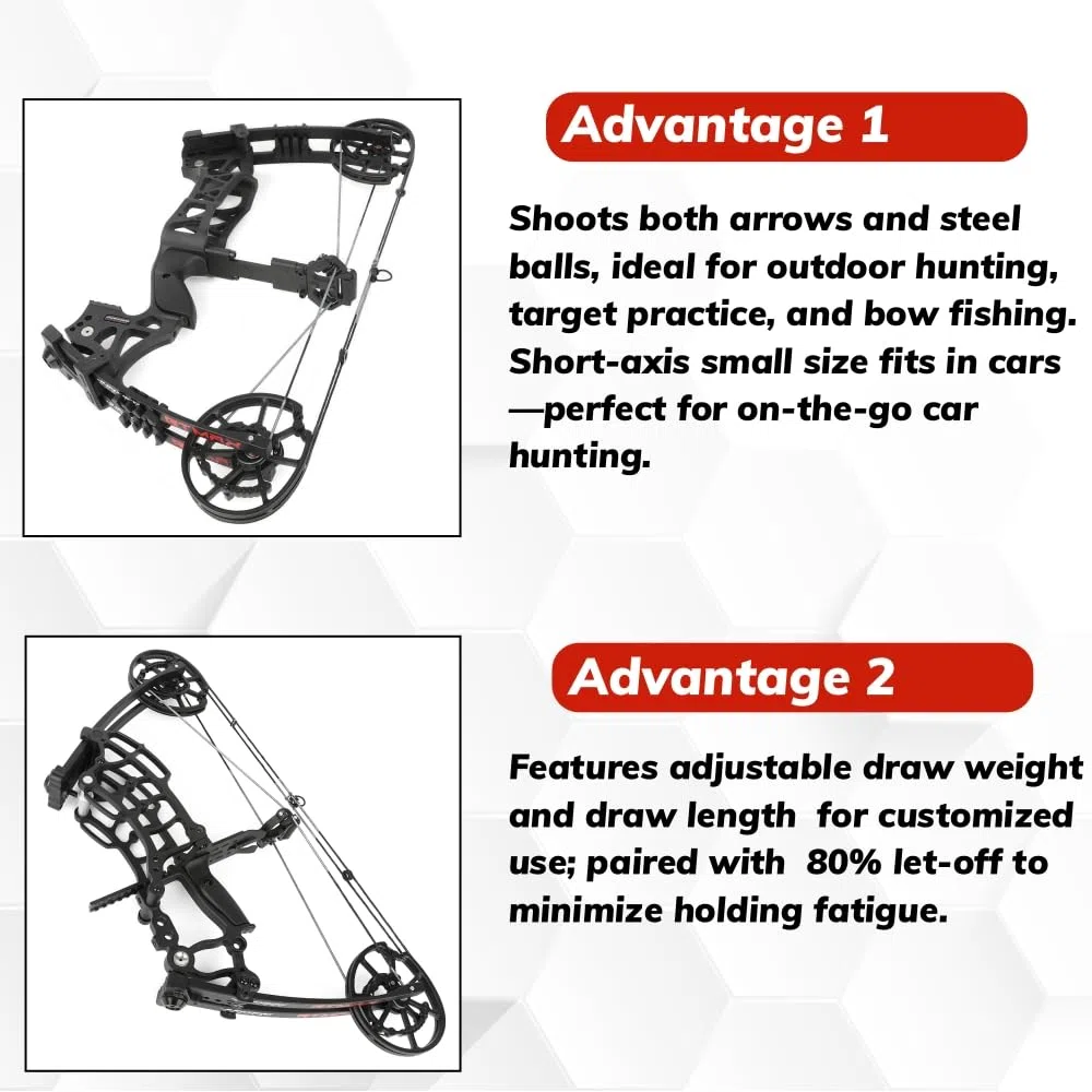 Dual-Use Compoundbogen Set für Pfeile & Stahlkugeln 40-65 LBS Einstellbar,Kurzachsiger Jagd-Compoundbogen Komplettset mit Zubehör für Bogenschießen Jagd & Zielschießübungen