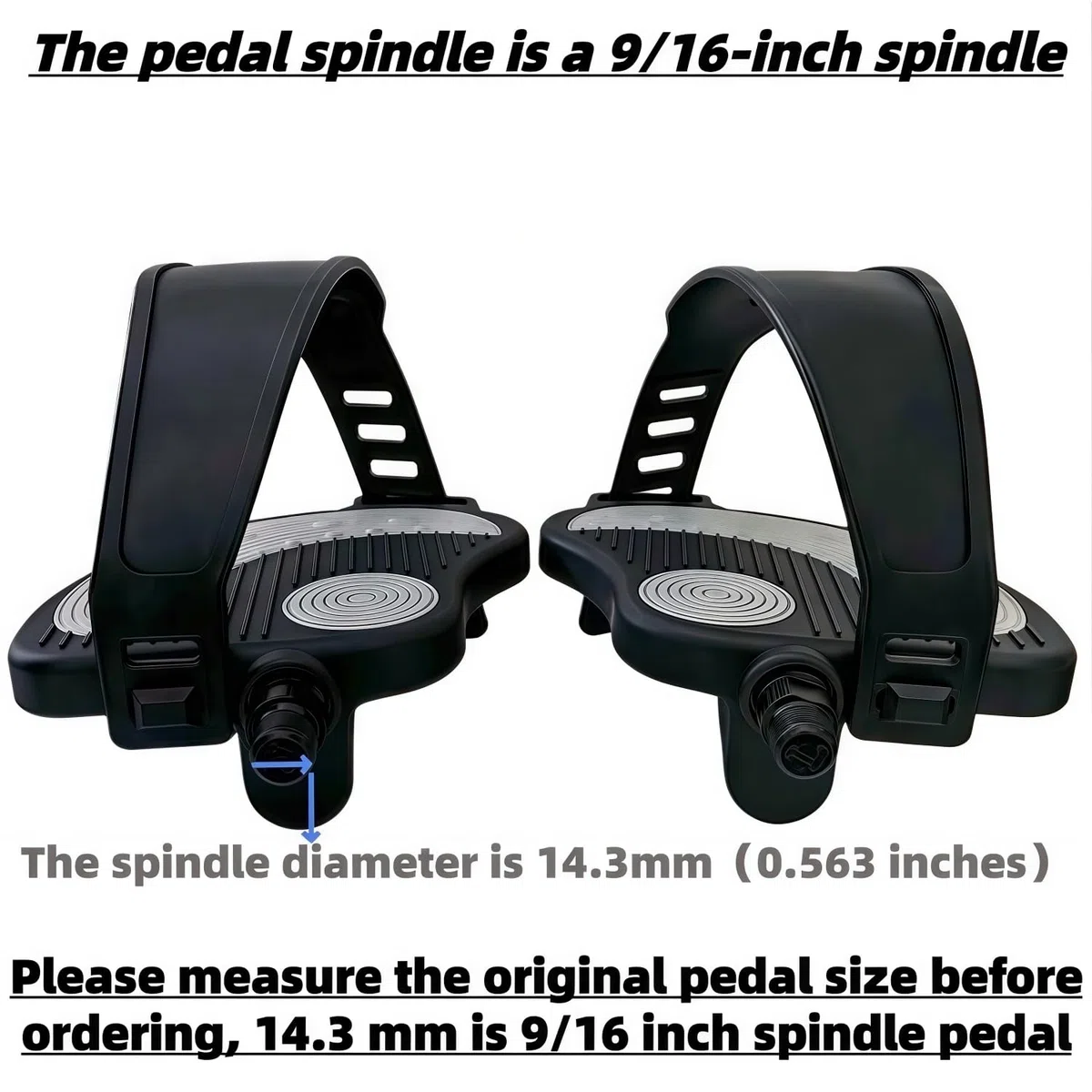 YBEKI 1 Paar Premium Heimtrainer Pedale mit Riemen – 9/16″ (14,3 mm) & 1/2″ (12,7 mm) Spindel – Universell kompatibel mit Peloton, Schwinn, Kettler, Christopeit – Indoor Cycling Pedale