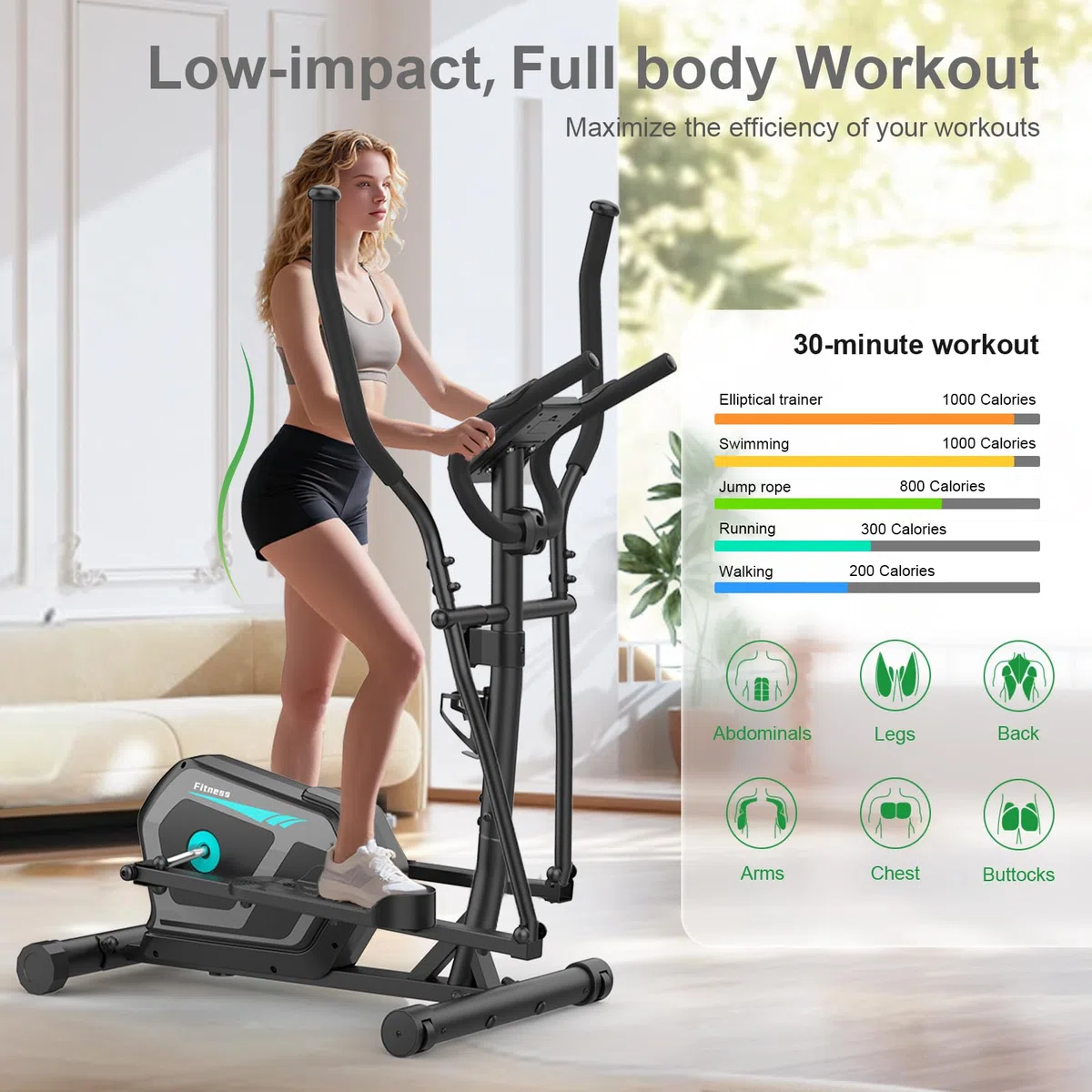 Crosstrainer für Zuhause,Ellipsentrainer mit 16 Widerstandsstufen,Bluetooth App,Flaschenhalter,Ultraleiser Magnetischer Crosstrainer mit Rutschfestem Pedal,Transporträder bis 130KG