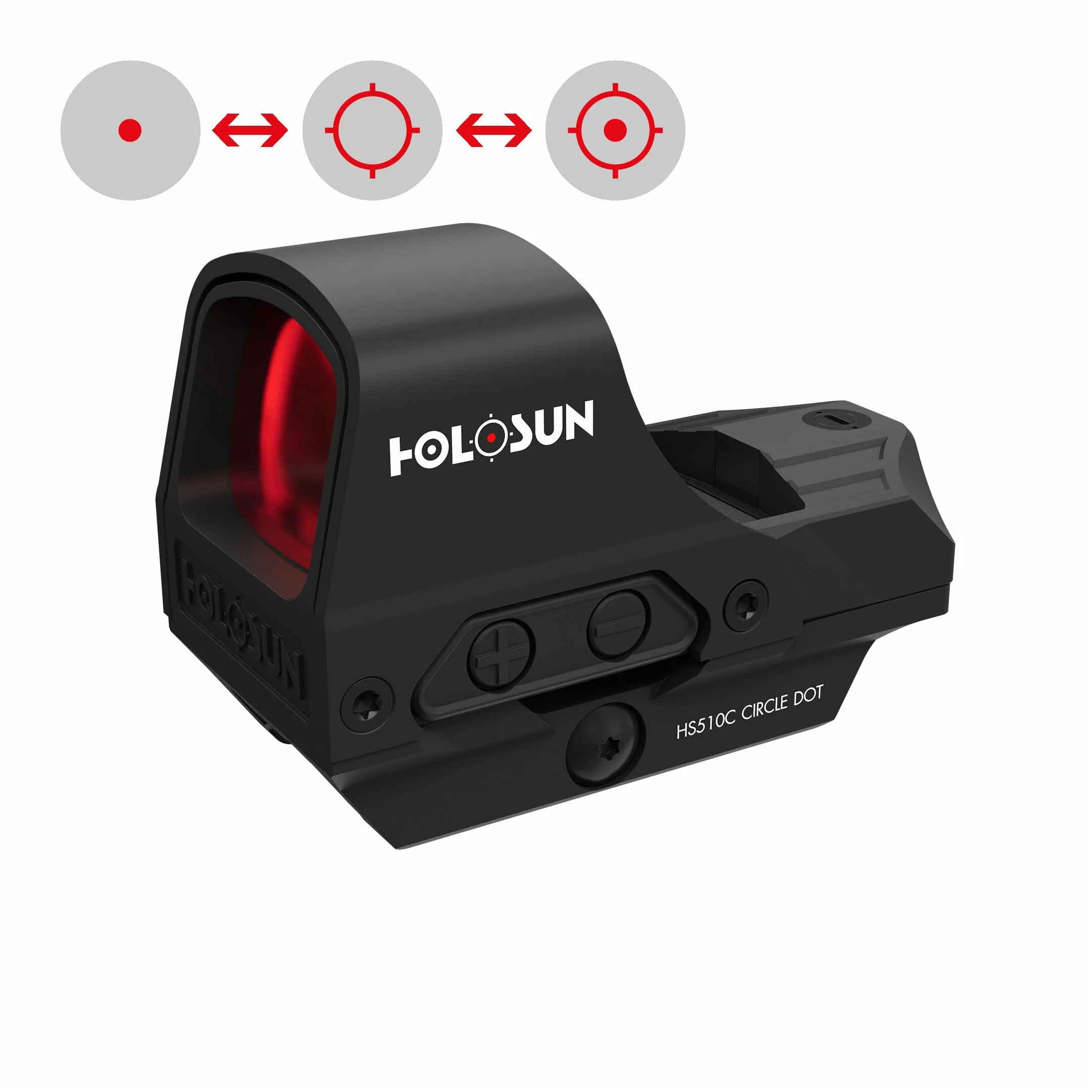 Holosun HS510C Offenes Reflex Rotpunktvisier, wechselbares 2MOA Red dot/65 MOA Ring Kreis Absehen, Solarzelle, Picatinny Schiene, für Jagd, Sportschießen, Softair, Open refl… - 70127430