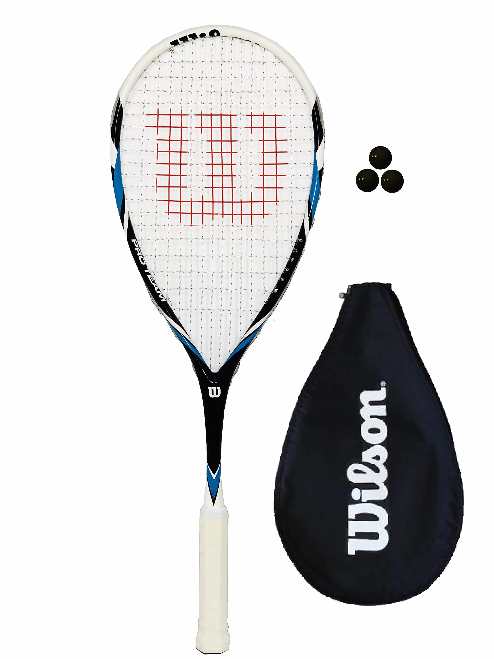 Wilson Pro Team Squashschläger (1 oder 2 Schlägeroptionen), blau, 1 x Racket + 3 Squash Balls