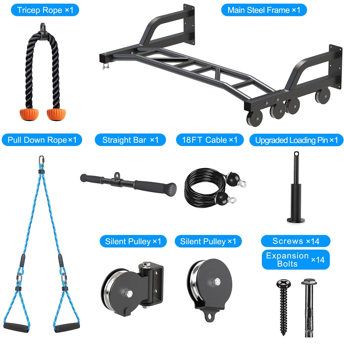 SELEWARE Heavy Duty Klimmzugstange Wandhalterung Multifunktionelle Klimmzugstange mit Seilzugsystem Gym LAT und Lift Pulley Attachments Heavy Bag Hanger