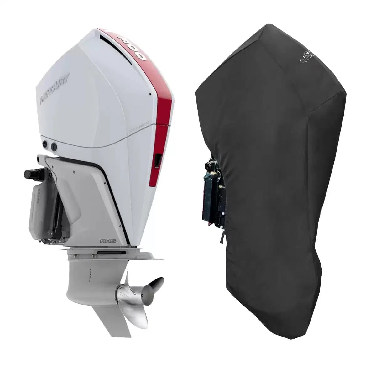 Oceansouth Passgenaue Vollabdeckungen für Mercury-Außenbordmotoren (250–450 PS/PRO XS 4STR V8 4,6 l (von 2018 bis 2024), Beinlänge: 50,8 cm