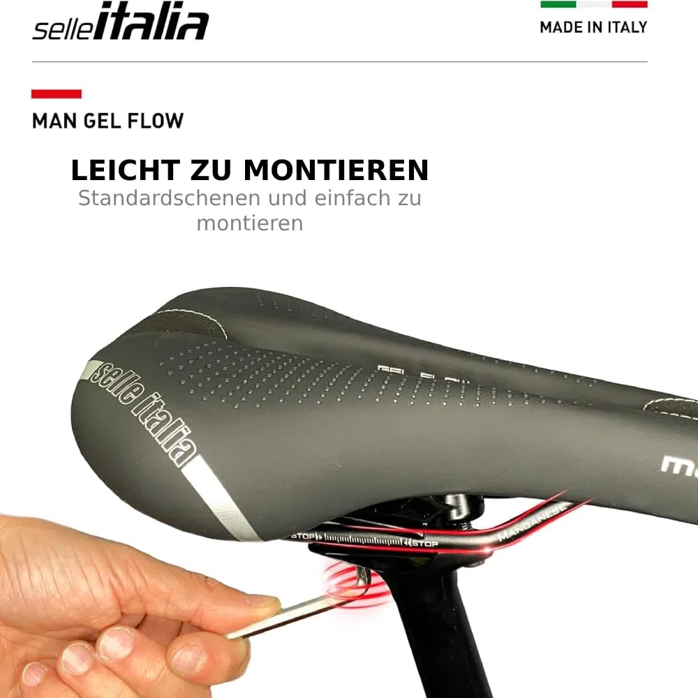 Selle Italia - Sattel für Rennräder, Man Gel Flow, Rail Manganese Rohr Ø 7, Sattel Road Gran Turismus, Fibra-tek, Komfort Gel, Stoßdämpfer