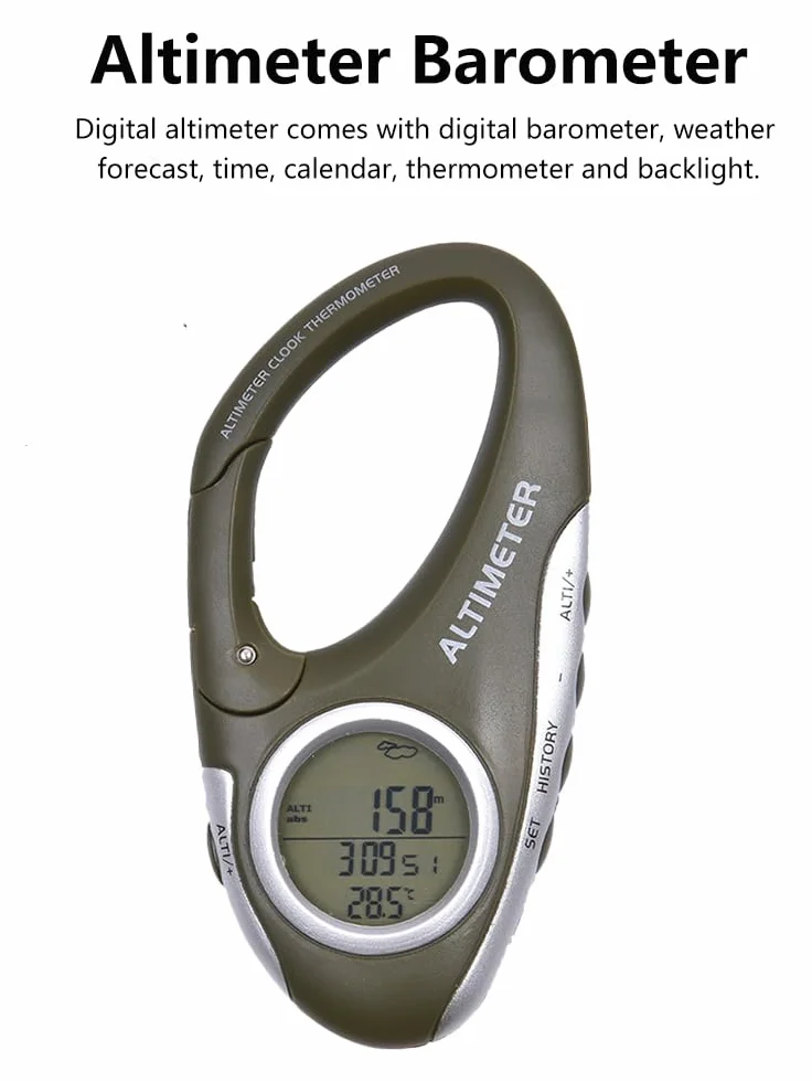 Digital Wanderhauthärte - Tragbares Carabiner -Barometer, Outdoor - -Thermometer | Essentielles Rucksack -Überlebensgetriebe Tool, Männer Frauen Explorer Multifunktional Camping Genauer Leistun