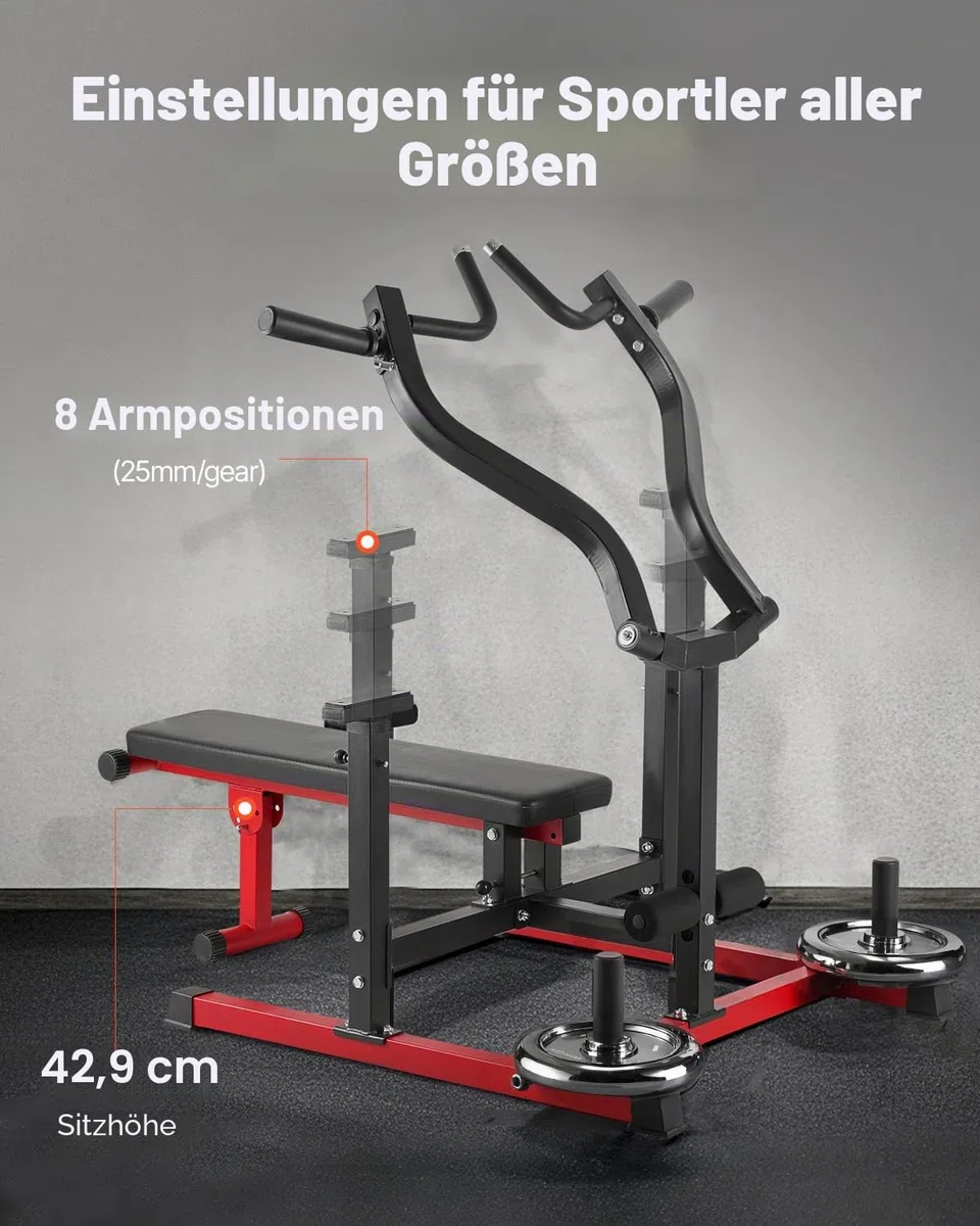 VEVOR Brustpresse, 204 kg belastbares Bankdrückset, verstellbare Flache Schrägbank mit unabhängigen konvergierenden Armen, obere Brust-Ausrüstung, Heim-Fitnessgerät für Brust Bauchmuskeltraining
