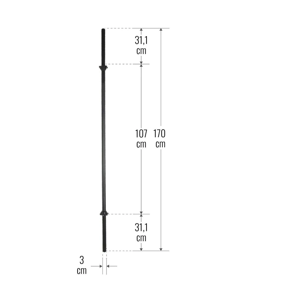 GORILLA SPORTS® Langhantelstange - 170cm, mit 2 Sternverschlüssen, 30mm, bis 200kg belastbar, Griff gerändelt, rutschfest, Chrom, Silber/Schwarz - Hantelstange, Langhanteln, Langhantel-Stange