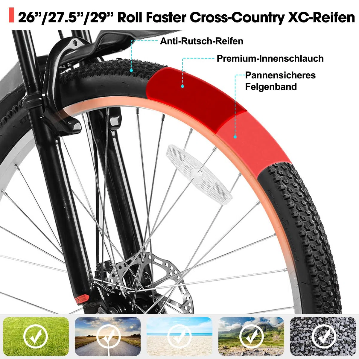 Hiland 26 27,5 29 Zoll Mountainbike 18 Gänge, Federgabel, Aluminiumrahmen MTB Fahrrad für Männer Frauen, mit Scheibenbremse, Schwarz/Blau/Orange