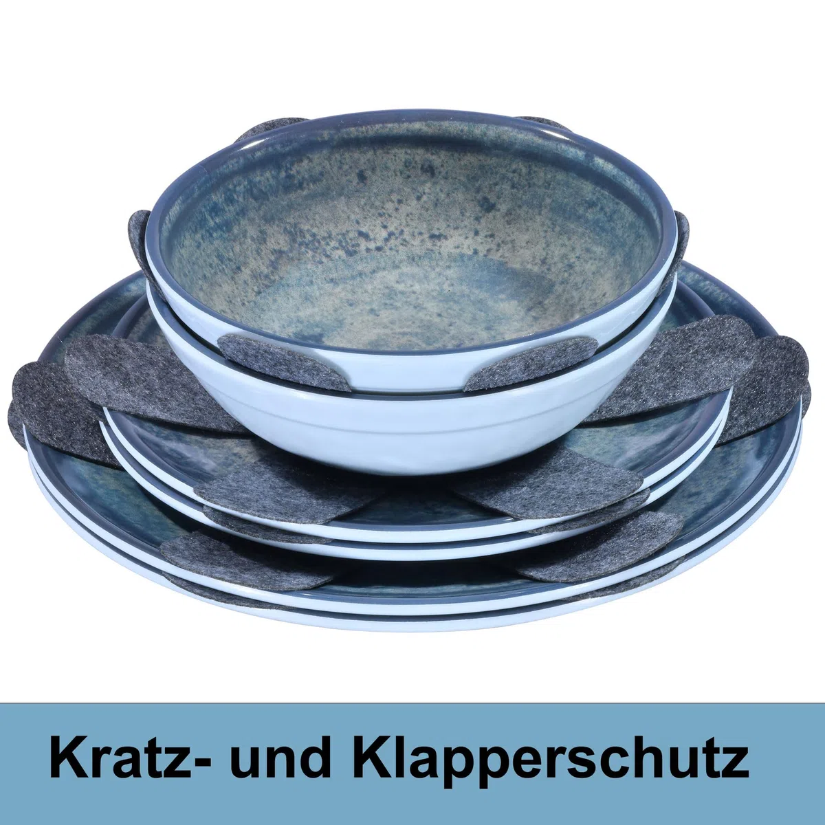 Melamin Geschirr Set Mondgranit Blau-Grau Edelstahl Thermo Tassen Garten