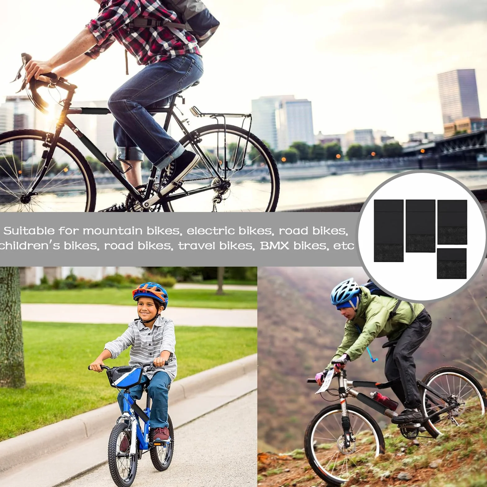 Fahrrad Rahmenschutz 4er Set, Fahrrad Rahmenschutz Transportschutz Carbon Rahmenschutz Fahrradträger Anwendbar auf Fahrradträger,E-Bike Zubehör,Fahrrad Zubehör(Neopren)