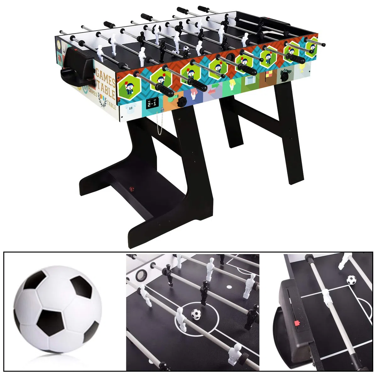 DRM 4FT 4 in 1 Zusammenklappbar Multifunktionstisch – inkl. Billardtisch, Tischtennisplatte, Tischkicker, Kickertisch, Airhockey Tisch, Ferien-/Geburtstagsgeschenke