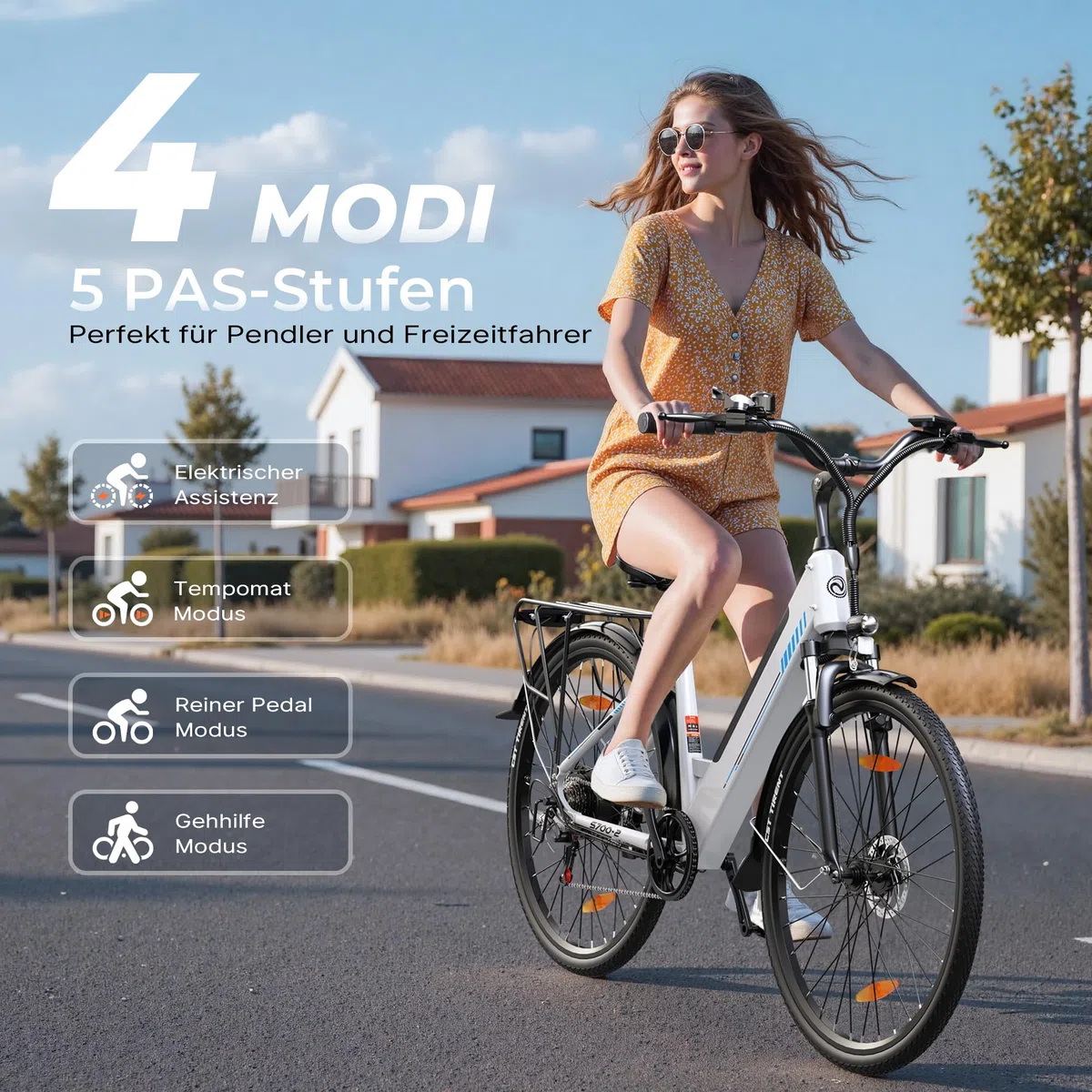 E Bike, 28 Zoll E-Bike Herren Damen 48V 499.2 Wh Akku, Reichweite Bis 100 KM, 250W Motor, Elektrofahrrad 7-Gang Schaltung, E Fahrrad LCD-Display, 4 Fahrmodi, Pedelec CityBike für Erwachsene