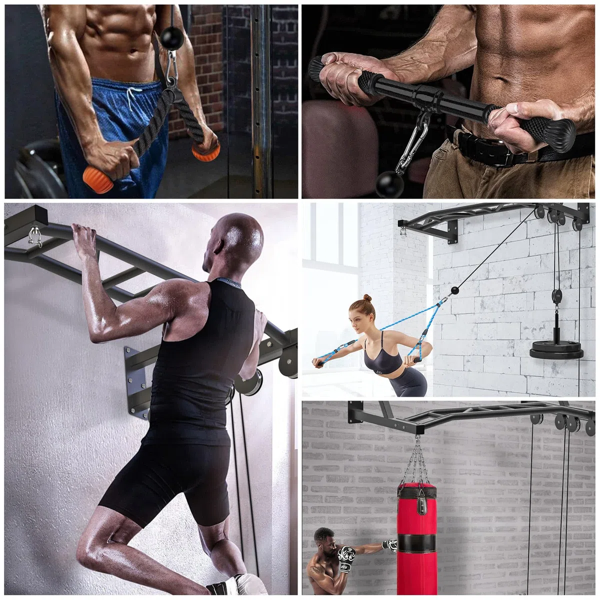 SELEWARE Heavy Duty Klimmzugstange Wandhalterung Multifunktionelle Klimmzugstange mit Seilzugsystem Gym LAT und Lift Pulley Attachments Heavy Bag Hanger