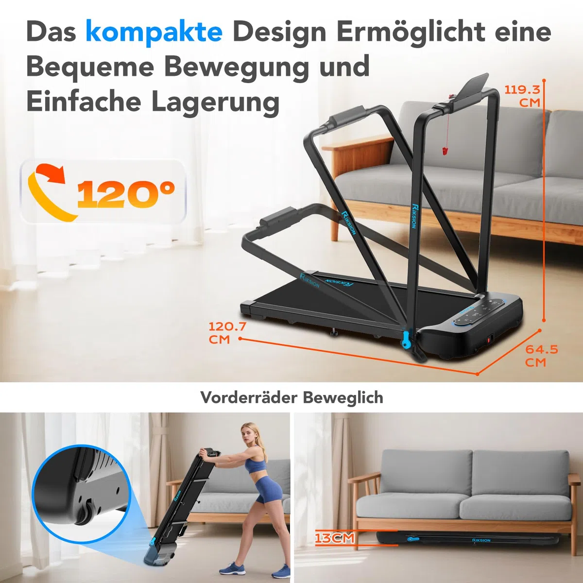 Laufbänder mit 10% Neigung LED-Monitor APP, 1-14 km/h Untertisch-Gehunterlage mit faltbarem Handlauf für Zuhause/Büro, Workout, Joggen