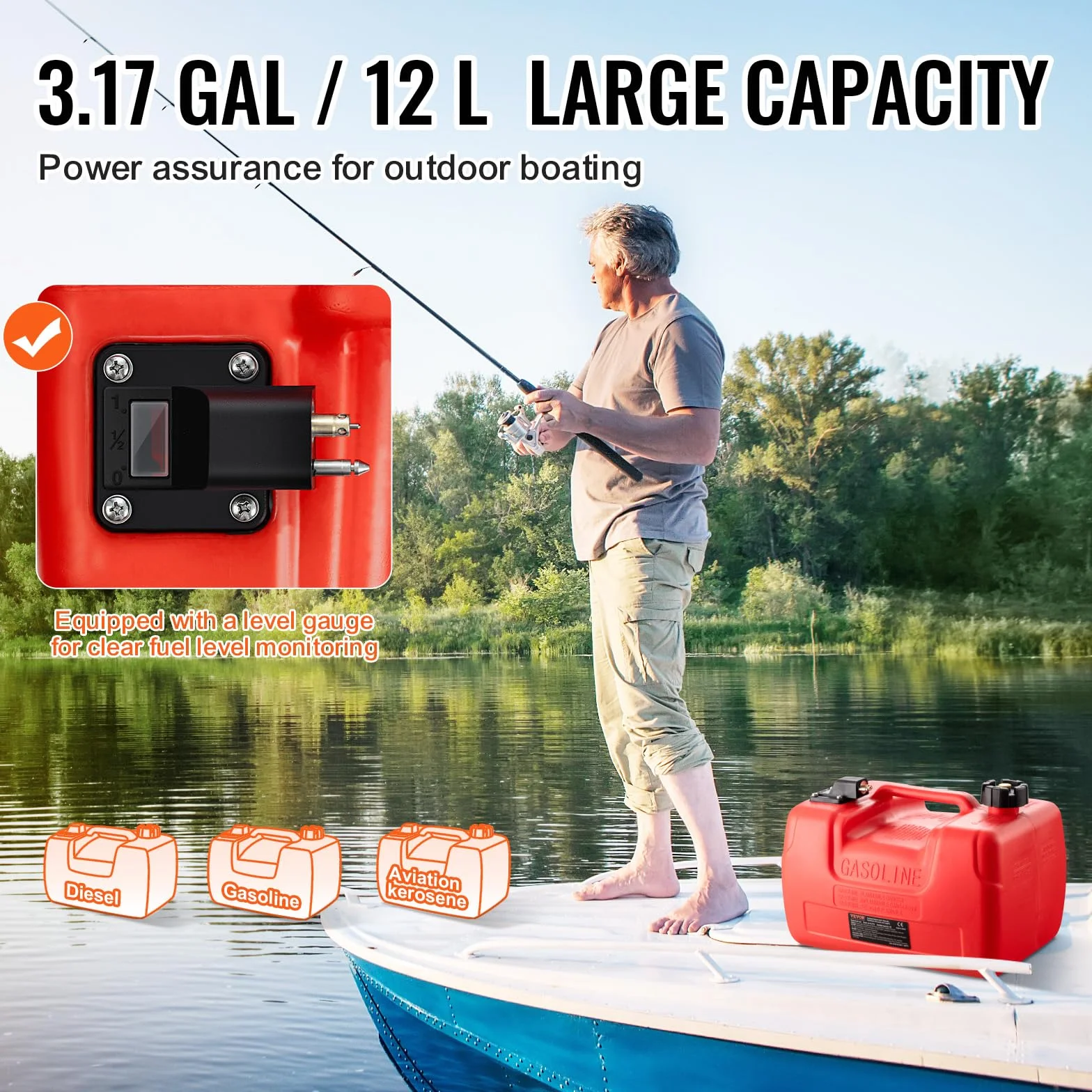 VEVOR Marine-Kraftstofftank, 12 L, tragbarer Bootstank mit Außenbordmotor, Kunststoff-Außenbord-Kraftstofftank für Marineboote mit Schlauch, leicht zu tragen für Yacht, Fischerboot, Deckboot, rot