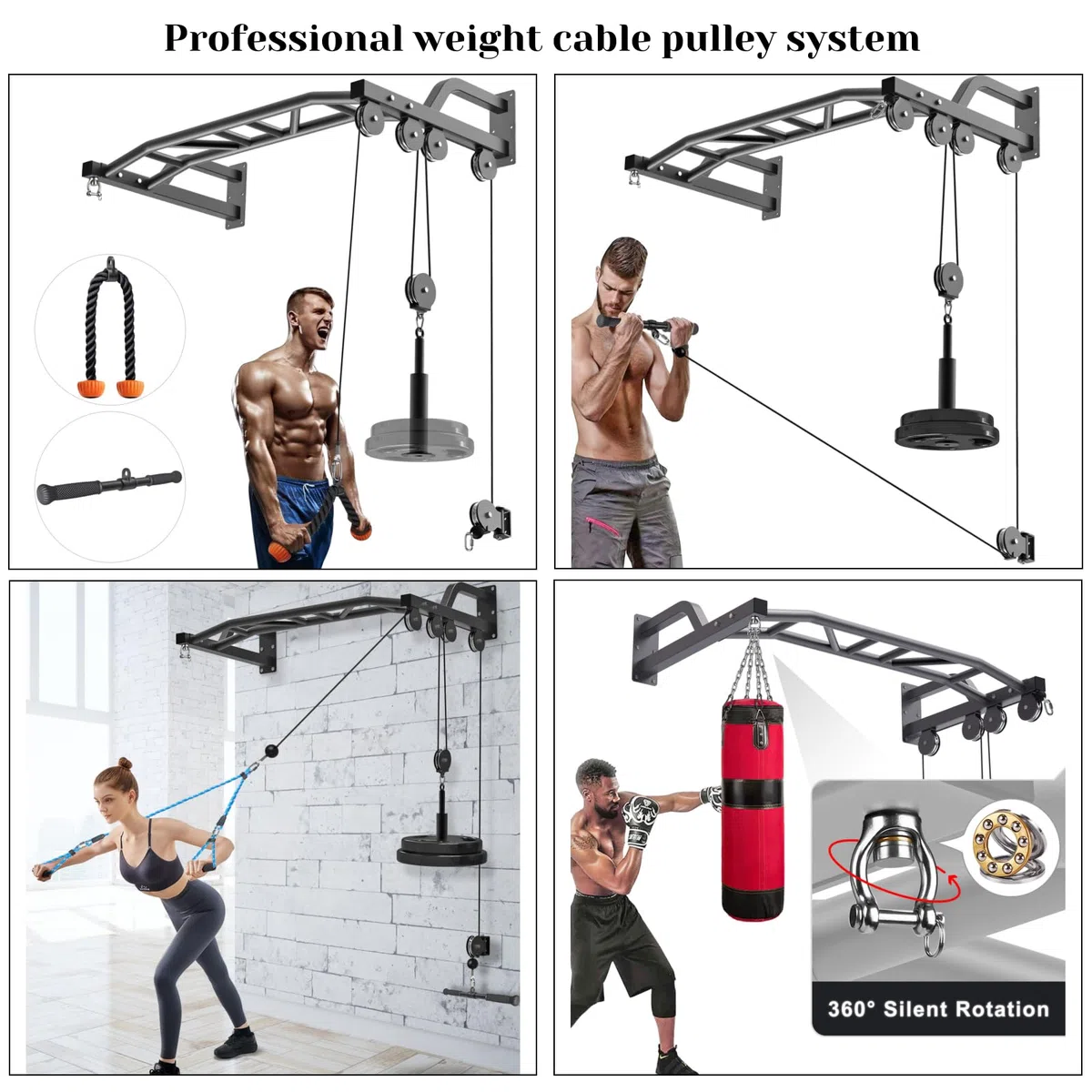 SELEWARE Heavy Duty Klimmzugstange Wandhalterung Multifunktionelle Klimmzugstange mit Seilzugsystem Gym LAT und Lift Pulley Attachments Heavy Bag Hanger