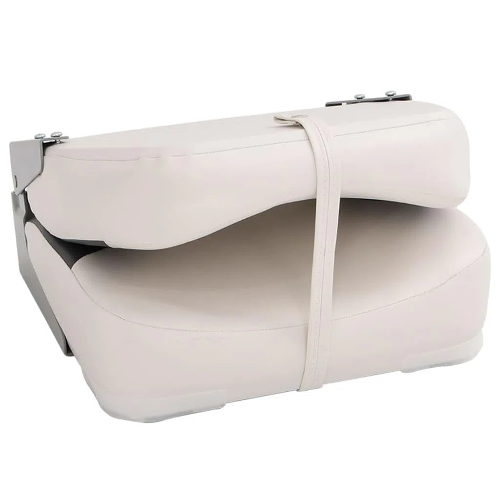 Klappbarer Bootssitz mit Befestigungsgurt, Aluminium Scharnier, 41 x 36 x 48 cm, dunkelgrau weiß, wasserfest, gepolstert, 100 kg Tragkraft, für segelboot zubehoer, yacht, cockpit, deck