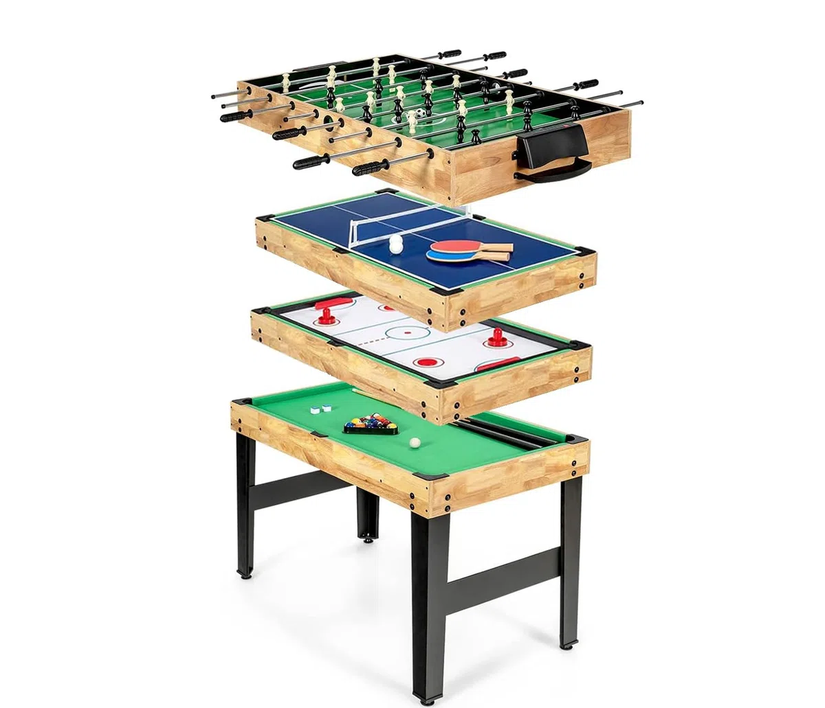 4 in 1 Multi Spieltisch Set, Tischspiel multifunktional mit Tischfußball Hockey, Billard, Tischtennis,Kombi-Tisch für Kinder Erwachsene