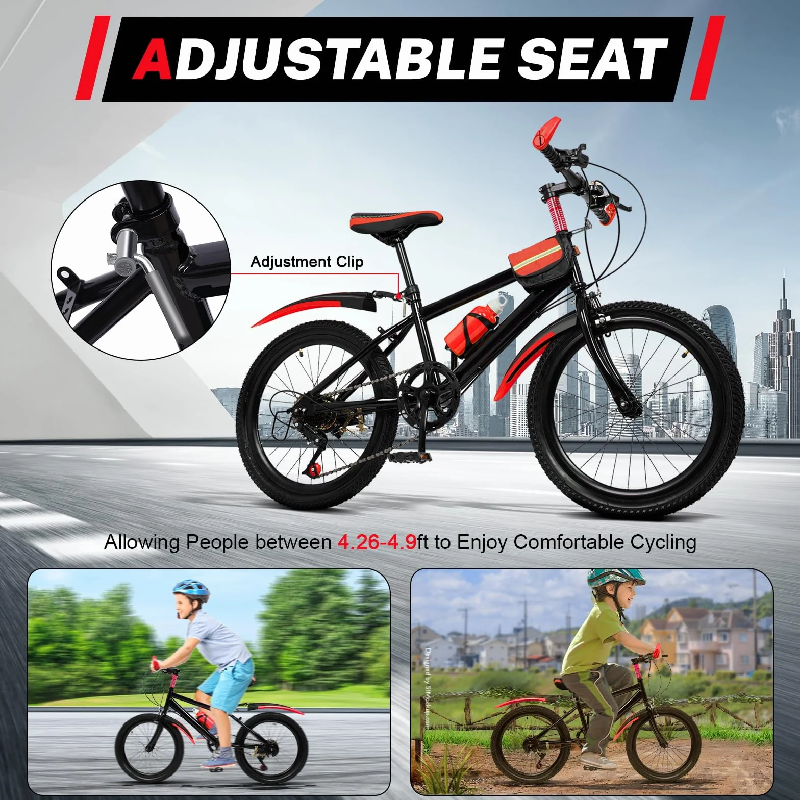 Kinderfahrrad 20 Zoll, 7 Gang Fahrrad für Kinder, Mountainbike MTB für Jungen und Mädchen Von 130-150CM, Bis 85KG, Hochwertiger Rahmen
