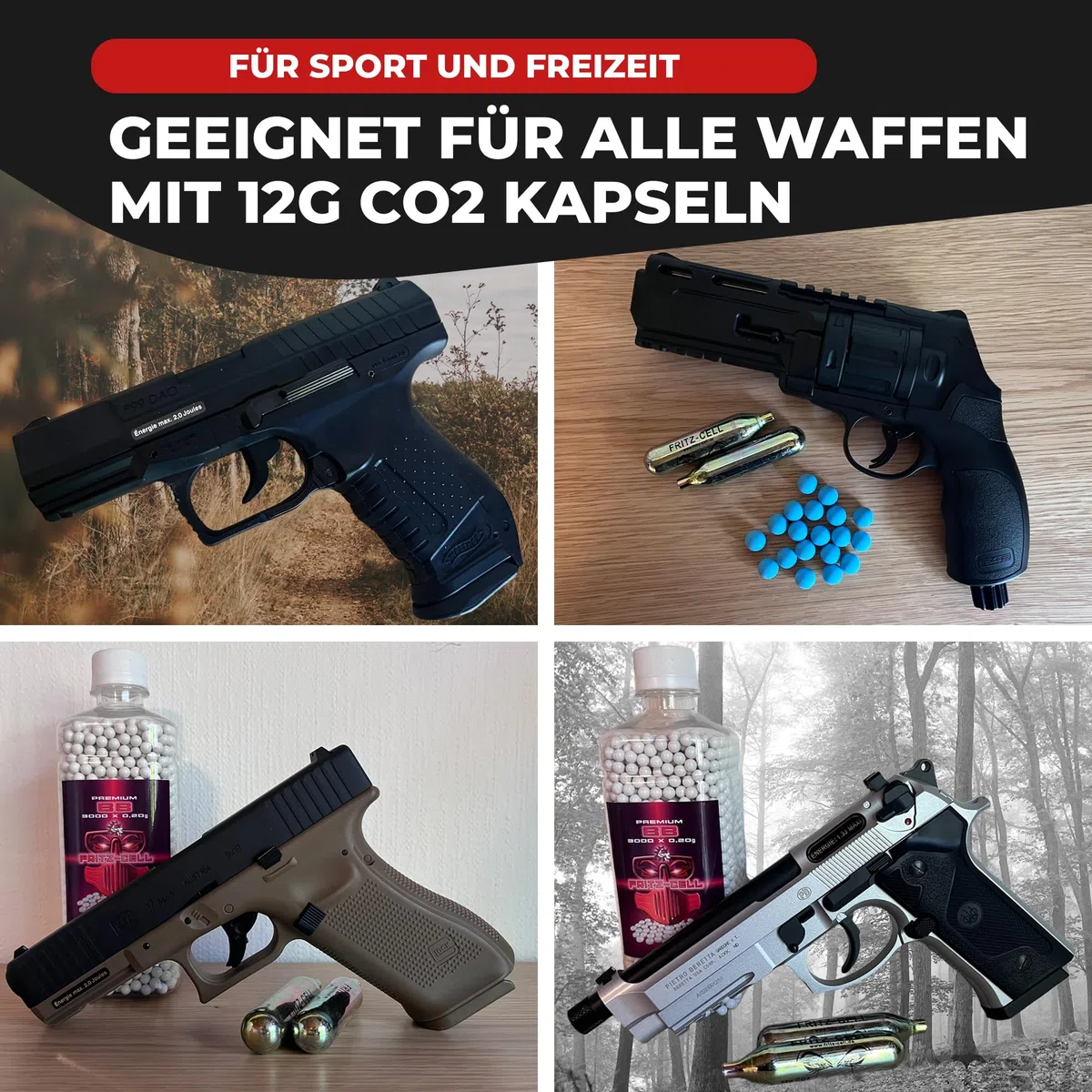 Fritz-Cell CO₂-Kapseln 12g – 500 Stück – für Airsoft, Softair und Luftgewehre – sauber versiegelt, konstante Leistung, rückstandsfrei, korrosionsgeschützt, 12g-System kompatibel