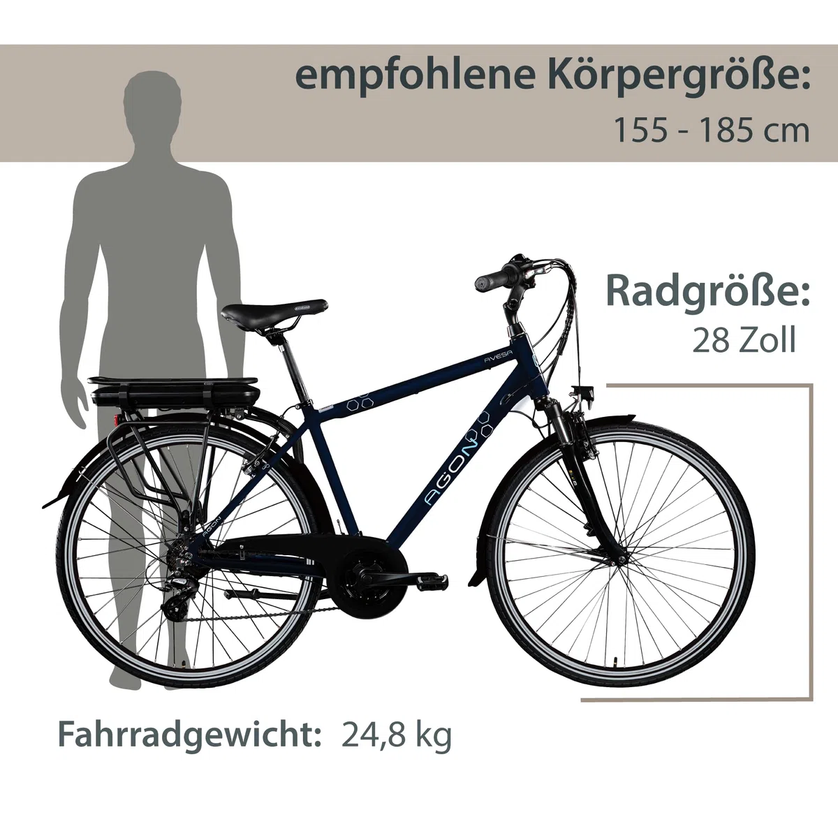 AGON Avesa E Bike Trekkingbike Herren oder Damen 28 Zoll 155-185 cm Pedelec Elektrofahrrad mit Ananda Motor 25 km/h