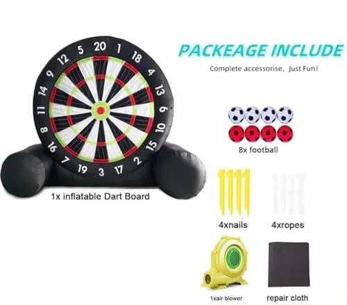 Aufblasbare Dartscheibe Fußball, Dartscheibe Outdoor, 3M Aufblasbare Hochhaftende Zielscheibe mit 370W Gebläse 8 Bälle, Riesiges Fußball-Dartspiel für Hinterhof/Partys, Wasserdichtes Outdoor-Sport-Set