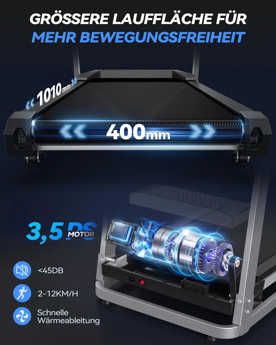 Laufband für Zuhause Klappbar, 12 km/h Treadmill mit 12 HIIT Programme, 3,5PS Leise Laufband mit Steigung, LED-Anzeige, Sprachsteuerung, Bluetooth-Lautsprecher, APP, Laufbänder bis 180KG