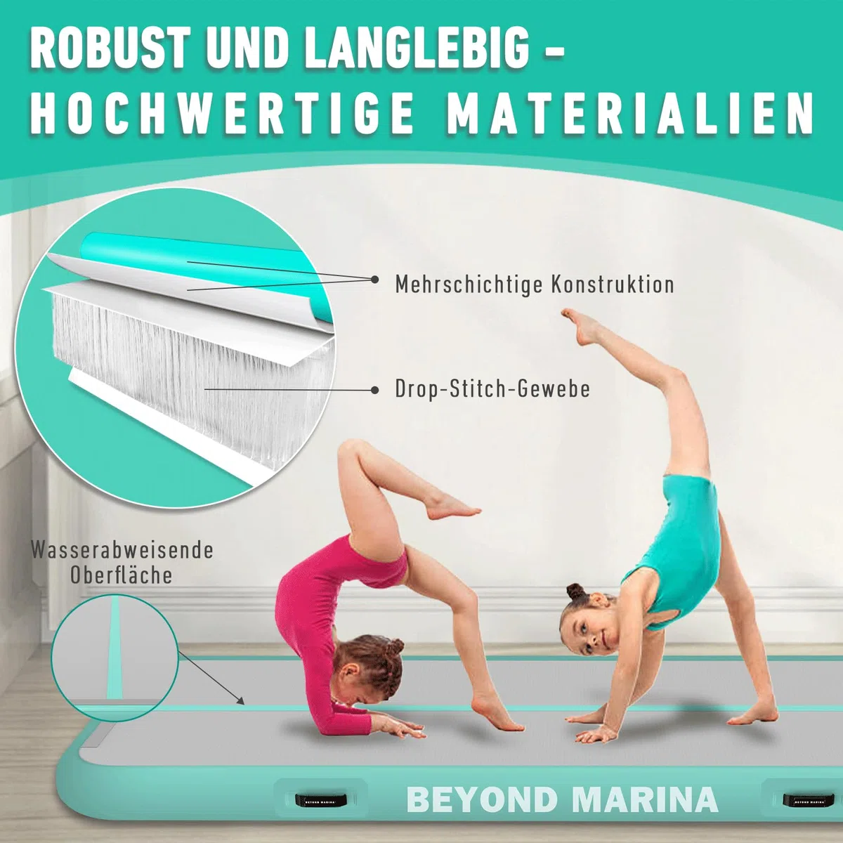 BEYOND MARINA Turnmatte Aufblasbar, Air Matte Track, Air Tracking Matte, 3m 4m 5m 6m Gymnastikmatte Tumbling Matten 10/20cm hoch mit pumpe für Zuhause, Trainingsmatte, Fitnessmatte, Yogamatte