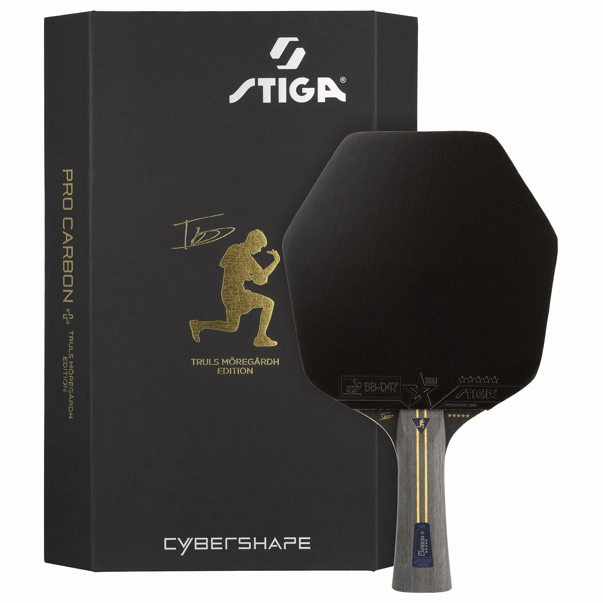 STIGA Pro Carbon Plus Cybershape Truls Edition Tischtennisschläger, 5 Sterne, Größerer optimierter Sweetspot, Touch Carbon-Technologie, ITTF-zugelassene STAR5-Beläge – für Offensive Spieler