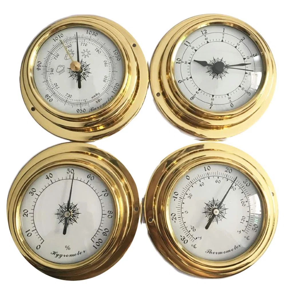 4 Zoll 4 PCS/Set Thermometer Hygrometer Barometer Uhren Uhr Kupfer für Shell Marine für Smart Hygrometer Thermometer