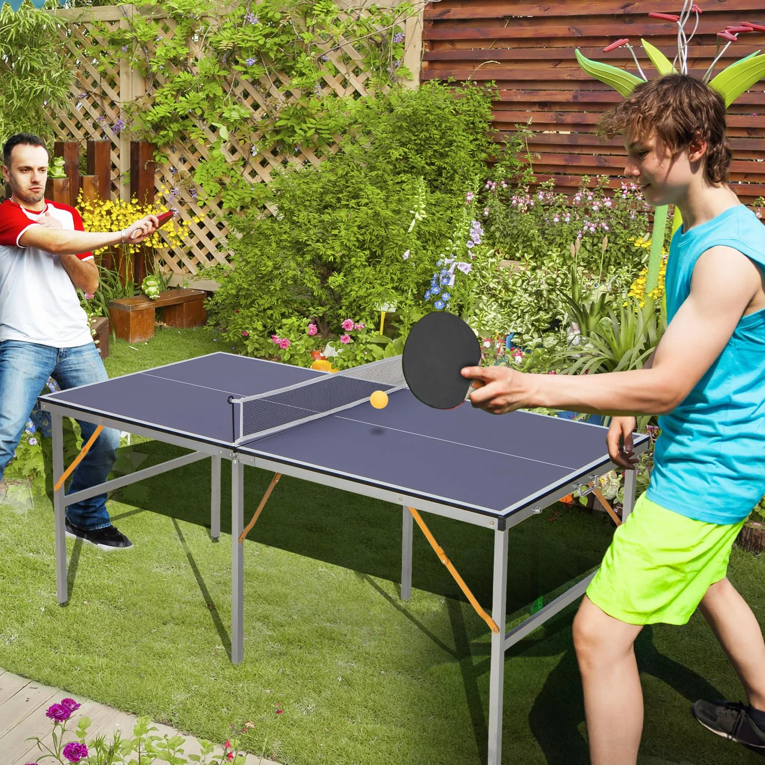 GOPLUS Tischtennisplatte klappbar, Tischtennistisch wetterfest mit Griff | Tischtennis Set mit Netz, 2 Schlägern & 3 Bällen, Ping Pong Tisch für Kinder & Erwachsene, für Indoor & Outdoor