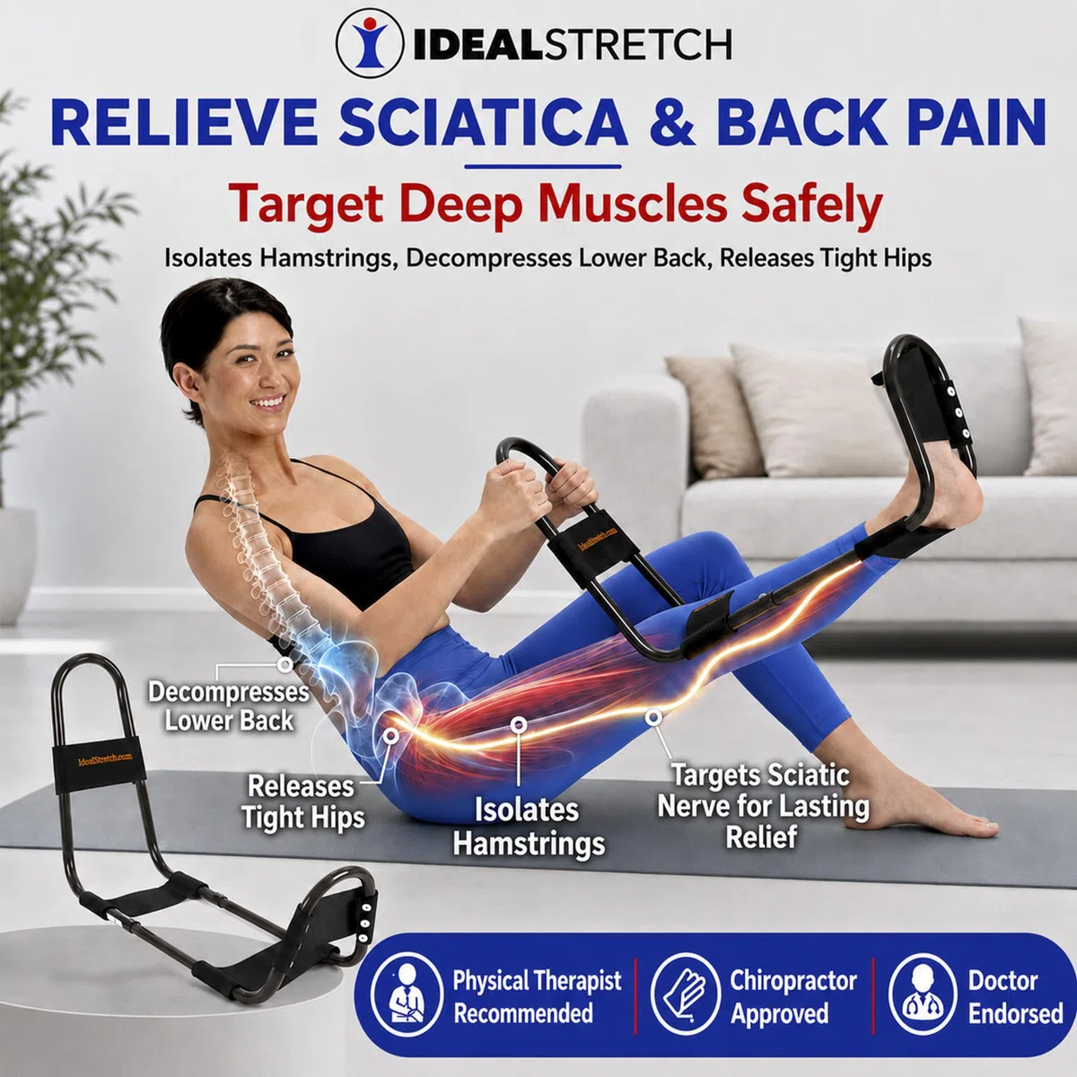 IdealStretch Original Hamstring Stretcher Device - Hamstring & Calf Stretcher Reduces Pain & Provides Deep Knee Stretch