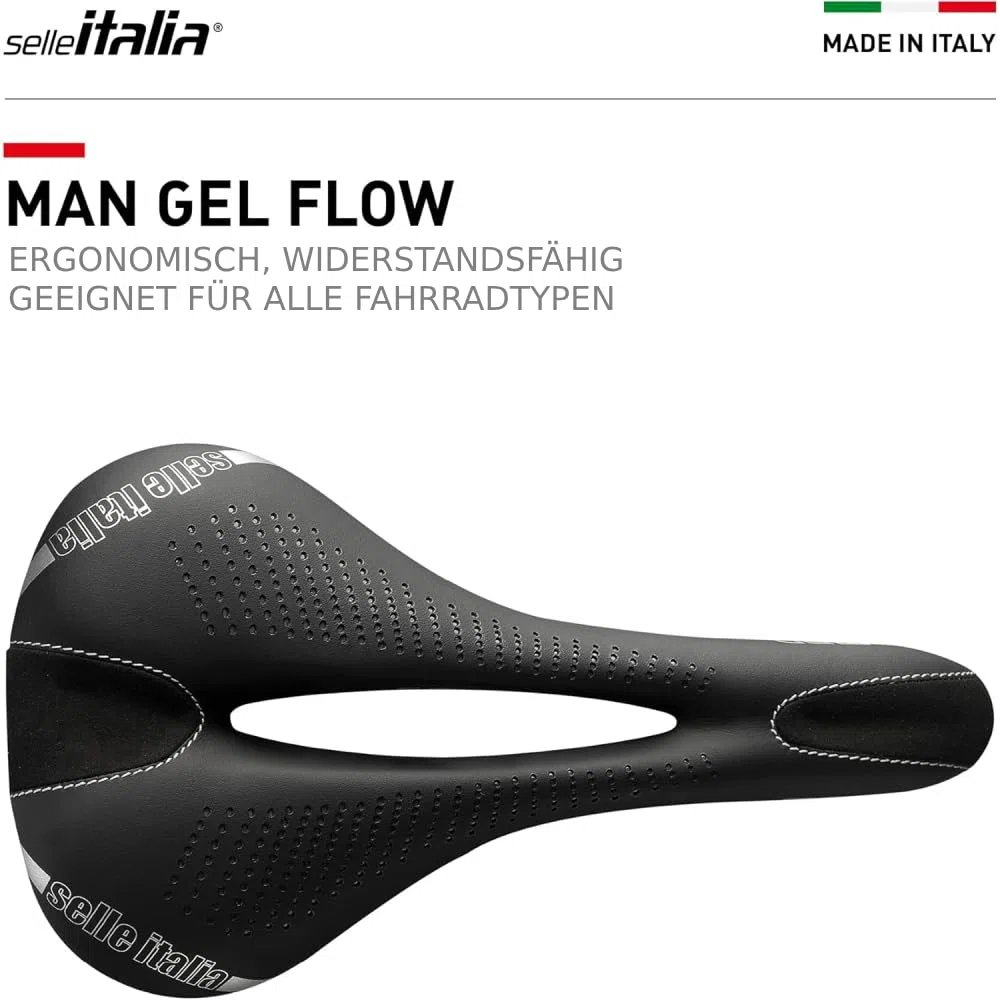 Selle Italia - Sattel für Rennräder, Man Gel Flow, Rail Manganese Rohr Ø 7, Sattel Road Gran Turismus, Fibra-tek, Komfort Gel, Stoßdämpfer