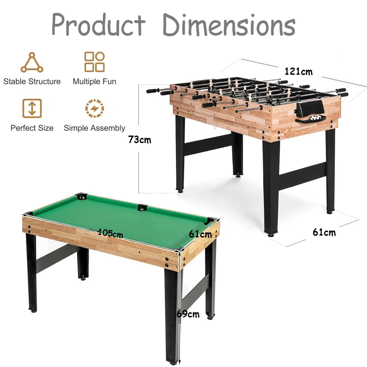 4 in 1 Multi Spieltisch Set, Tischspiel multifunktional mit Tischfußball Hockey, Billard, Tischtennis,Kombi-Tisch für Kinder Erwachsene