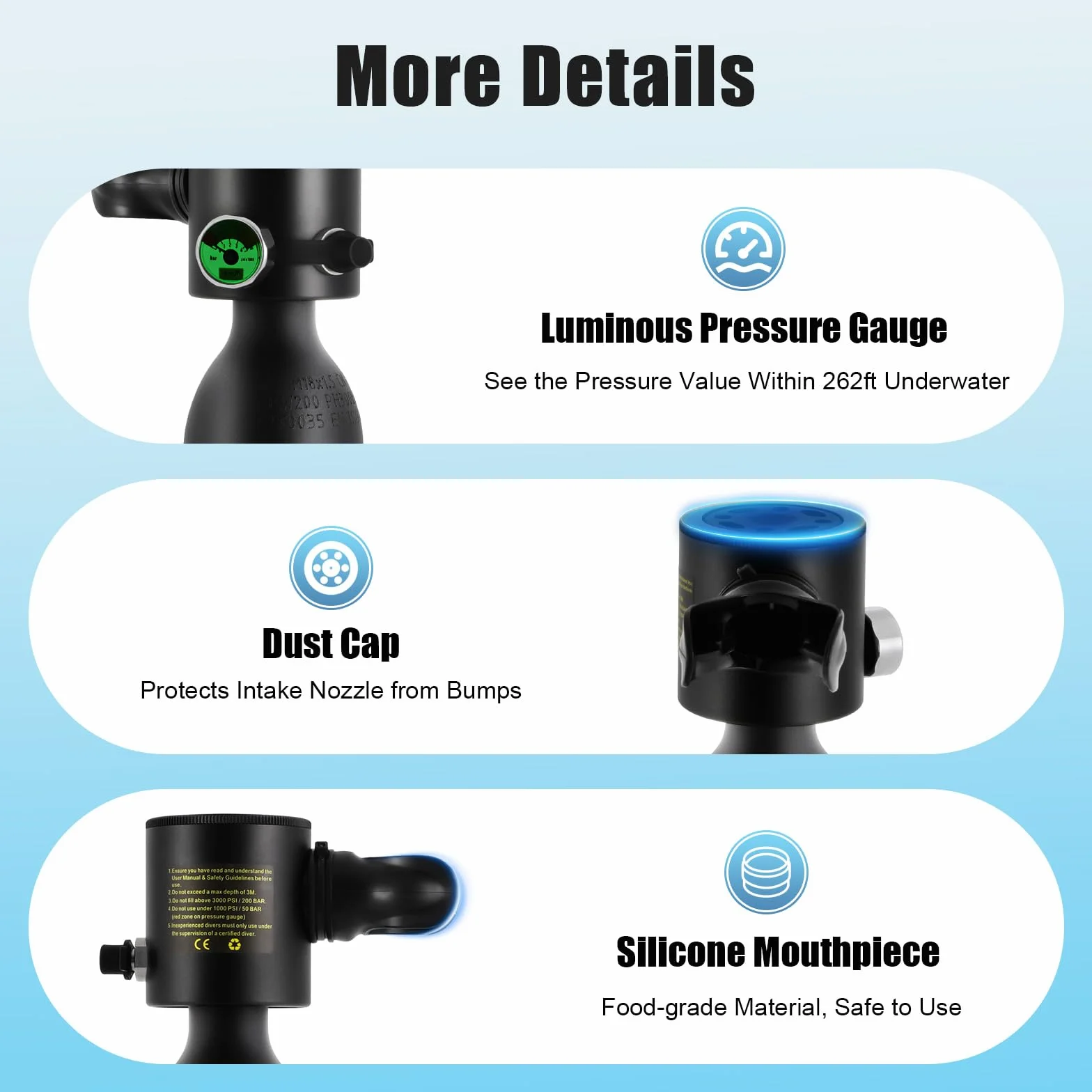 0.5L Tauchflasche Sauerstoffflasche 3000psi Mini Taucherflasche, 200bar Sauerstofftank Taucher Set, Tragbare Tauchausrüstung zum tauchen mit 5 Bis 10 Minuten Tauchen